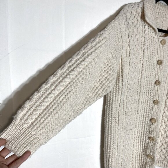 Vintage Oversized Ecru Cable Knit Button Front Cardigan M - Picture 10 of 13